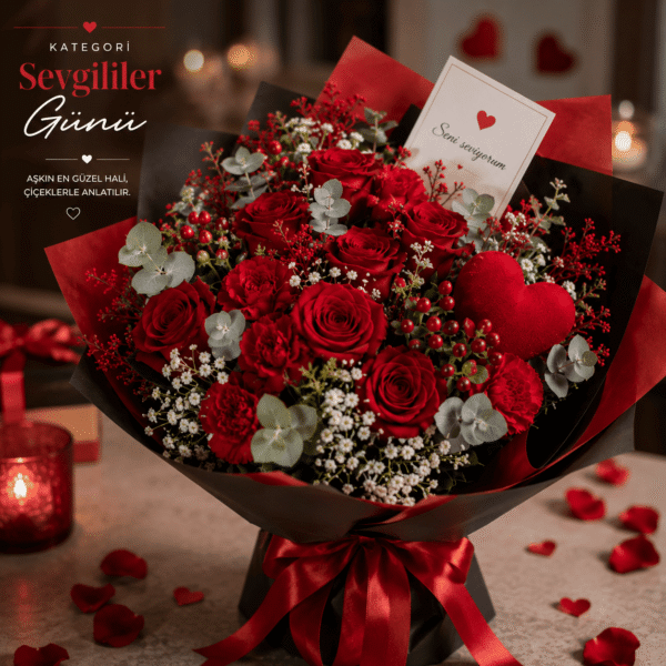 Sevgililer Günü Çiçeği | Kırmızı Güllü Premium Aşk Buketi
