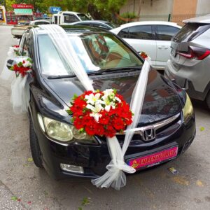 Kırmızı Gerbera Ve Beyaz Lilyum Detaylı Komple Gelin Arabası Süsleme Paketi